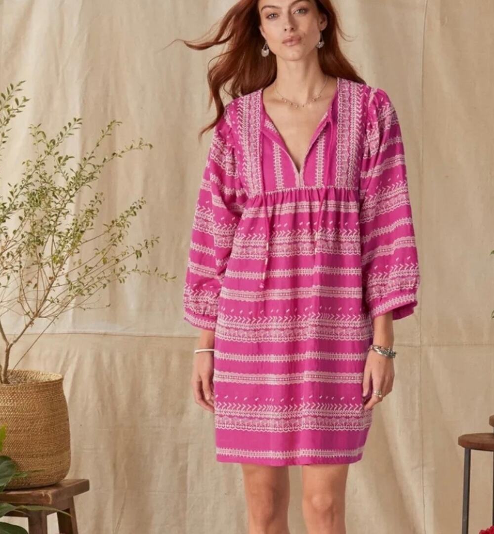 Melissa Nepton S Pink White Bart Midi Dress Boho Cottagecore Feminine